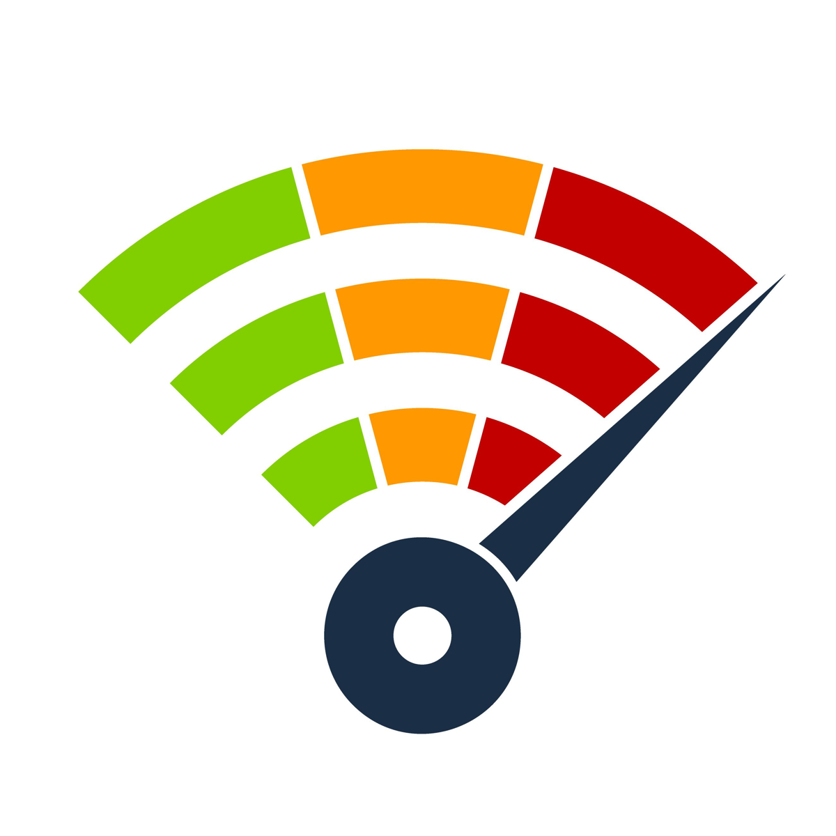 The Wi-Fi symbol with a speed gauge represents fast Wi-Fi solutions for public spaces.