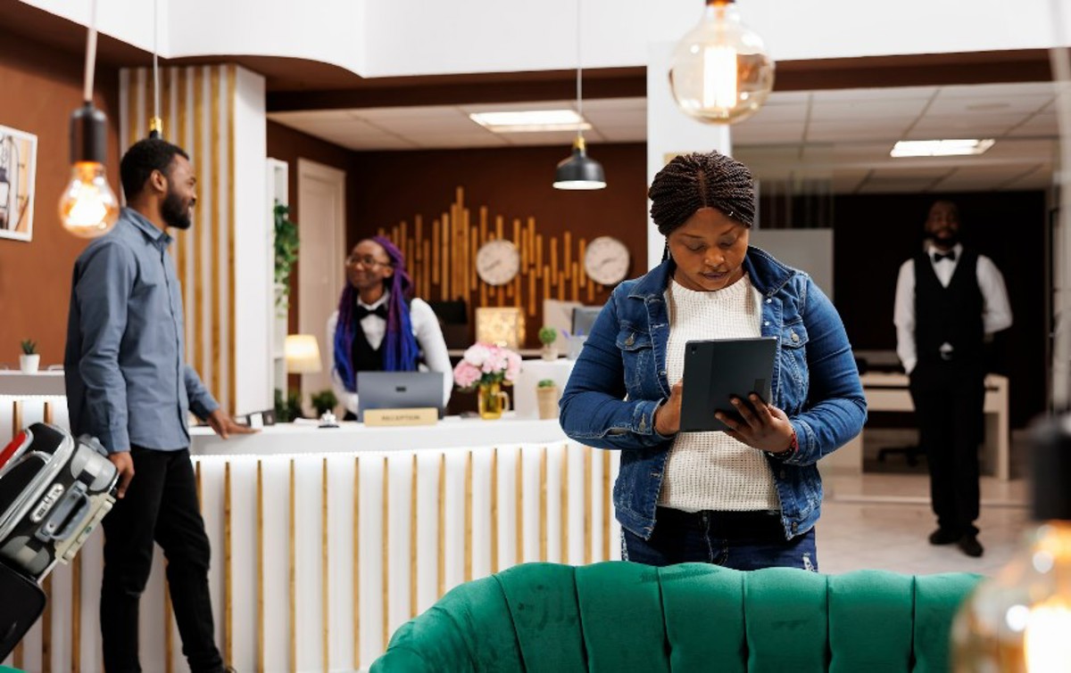 A Hotel Lobby Where Multiple Devices Connect To Hotel Wi Fi